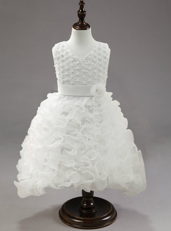 In Stock:Ship in 48 hours White Organza Girl Dress