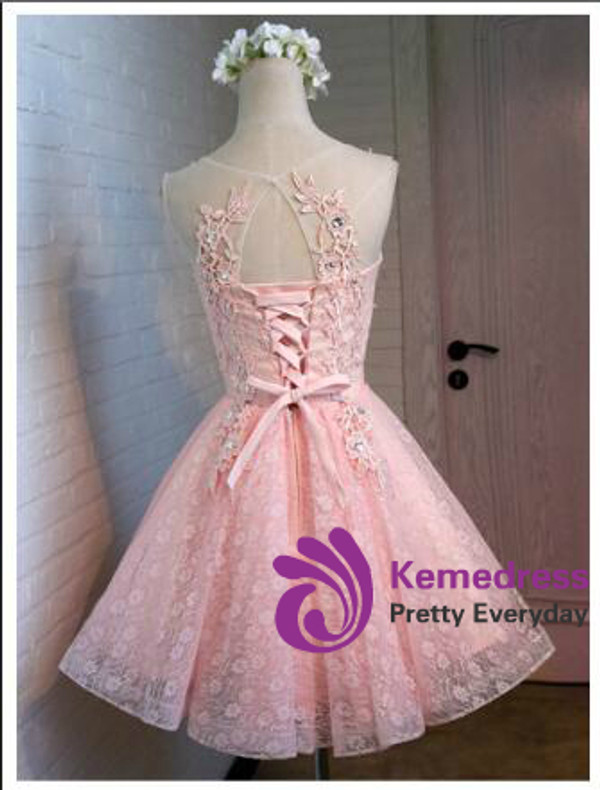 In Stock:Ship in 48 hours Pink Appliques Homecoming Dress