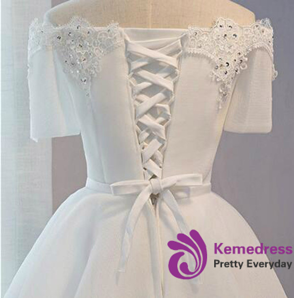 In Stock:Ship in 48 hours Short Sleeve White Homecoming Dress