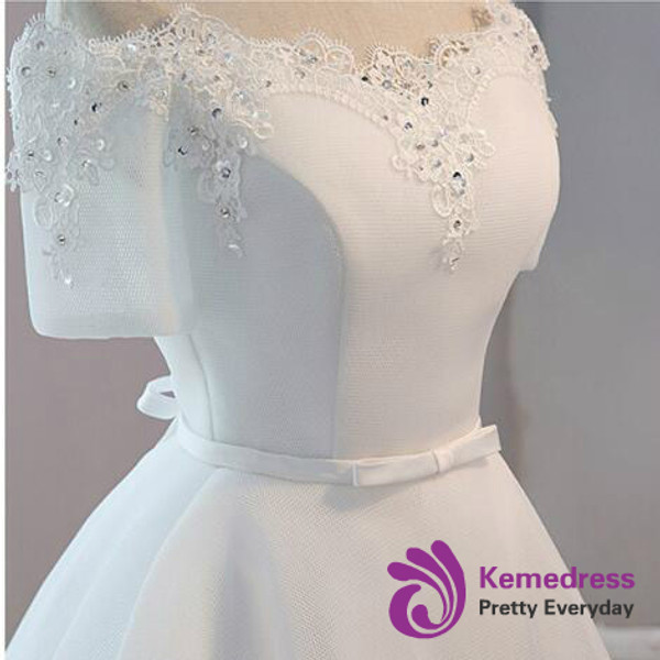 In Stock:Ship in 48 hours Short Sleeve White Homecoming Dress