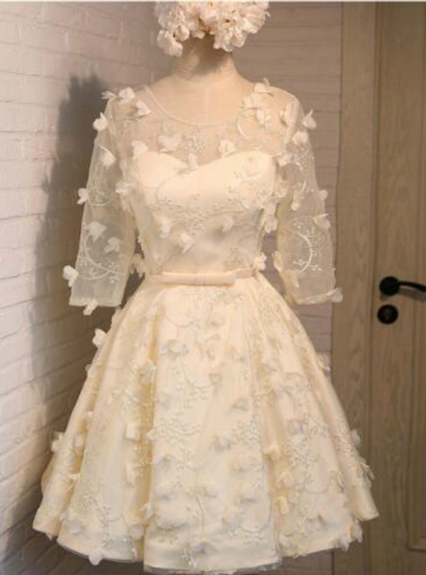 In Stock:Ship in 48 hours Yellow Half Sleeve Bridesmaid Dress