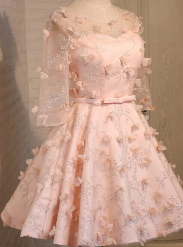 In Stock:Ship in 48 hours Pink Half Sleeve Bridesmaid Dress