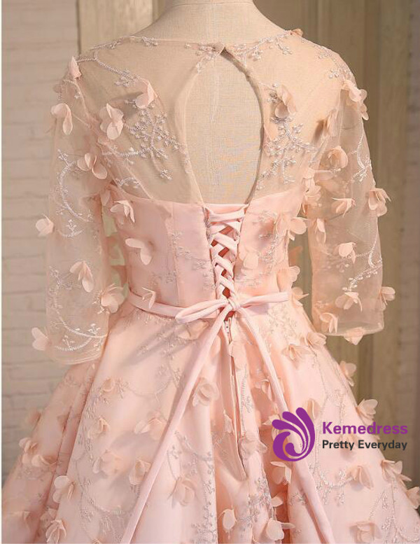 In Stock:Ship in 48 hours Pink Half Sleeve Bridesmaid Dress