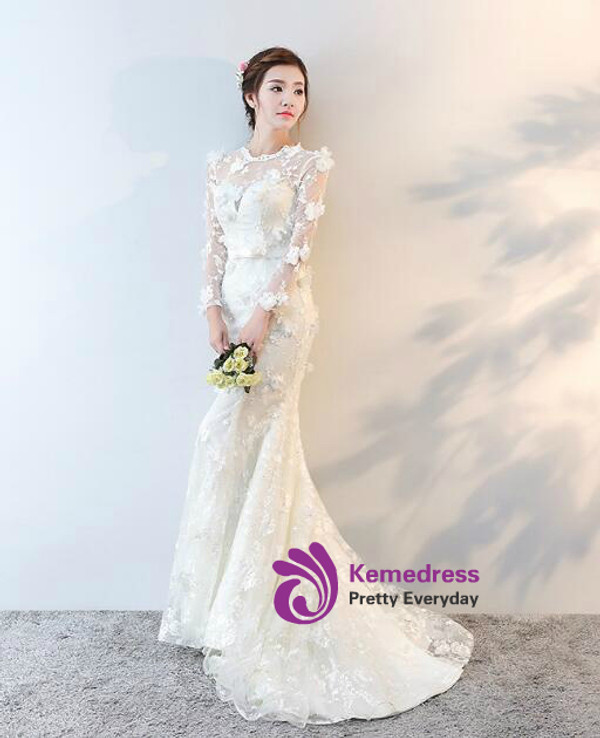In Stock:Ship in 48 hours Long Sleeve Lace Wedding Dress