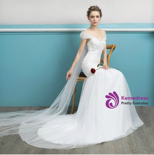 In Stock:Ship in 48 hours Off The Shoulder Mermaid Wedding Dress