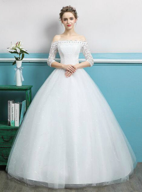 In Stock:Ship in 48 hours Short Sleeve White Wedding Dress