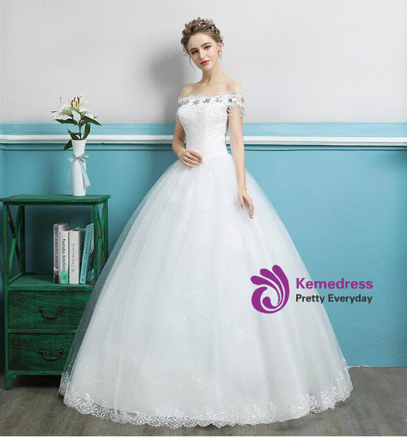 In Stock:Ship in 48 hours Off The Shoulder Tulle Wedding Dress
