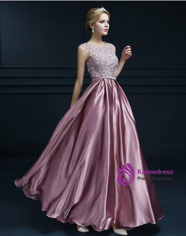 In Stock:Ship in 48 hours A-Line Satin Lace Prom Dress