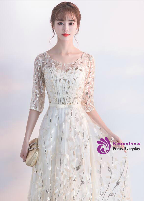 In Stock:Ship in 48 hours A-Line Short Sleeve Yellow Prom Dress