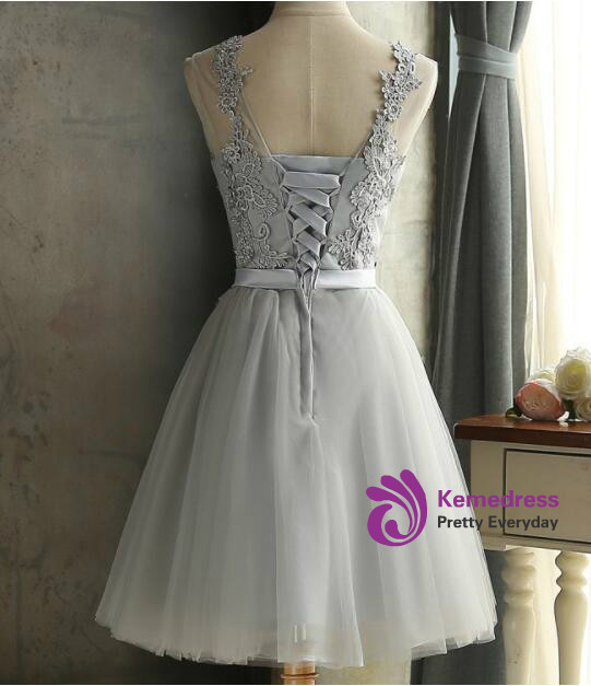 In Stock:Ship in 48 hours Gray Short Bridesmaid Dress