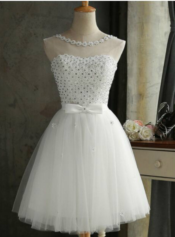 In Stock:Ship in 48 hours White Beading Homecoming Dress