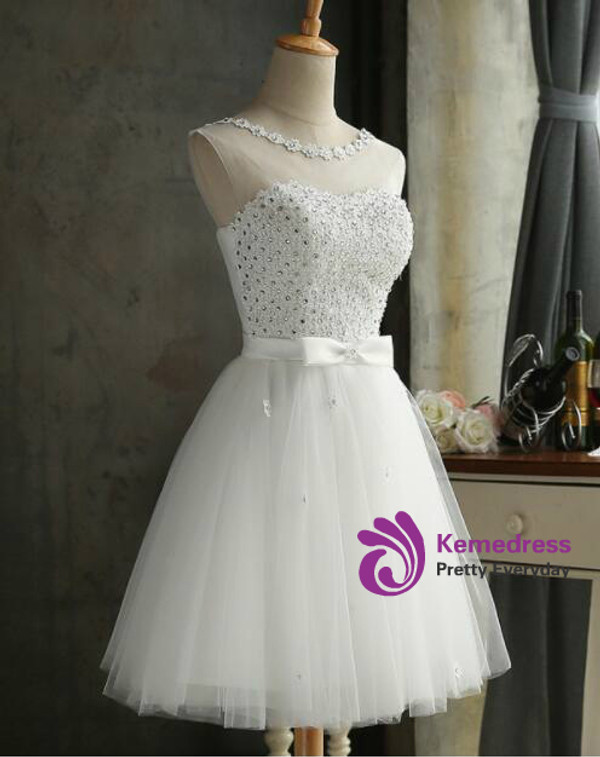 In Stock:Ship in 48 hours White Beading Homecoming Dress