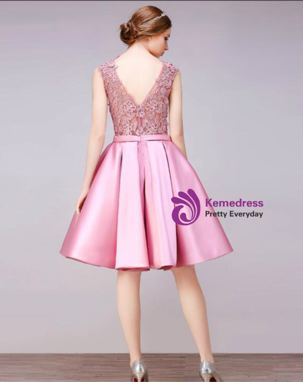 In Stock:Ship in 48 hours Pink Satin Homecoming Dress