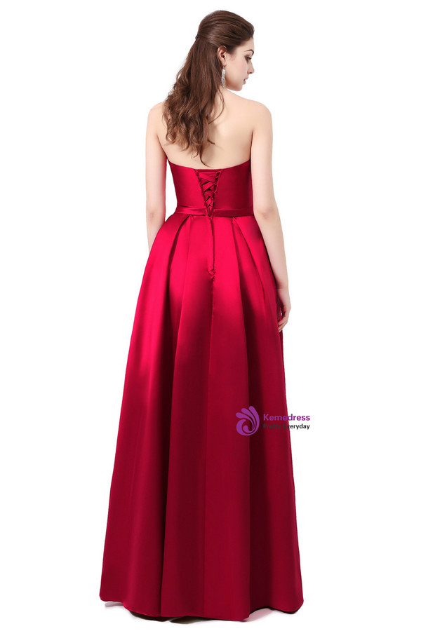 In Stock:Ship in 48 hours Strapless Sleeveless Wine Red Slim Long Prom Dress