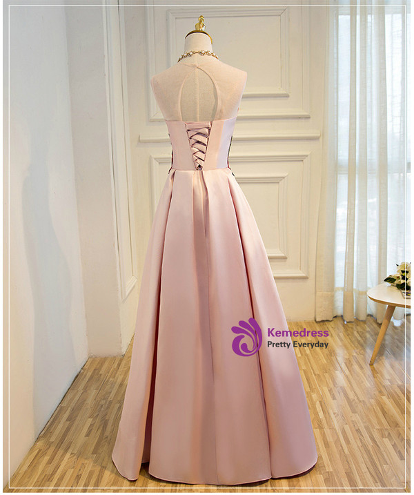 In Stock:Ship in 48 hours Pink Satin Lace Up Floor-length Slim Party