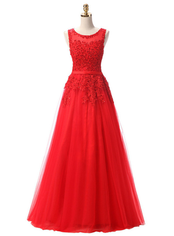 In Stock:Ship in 48 hours Red Lace Beading Scoop Sleeveless