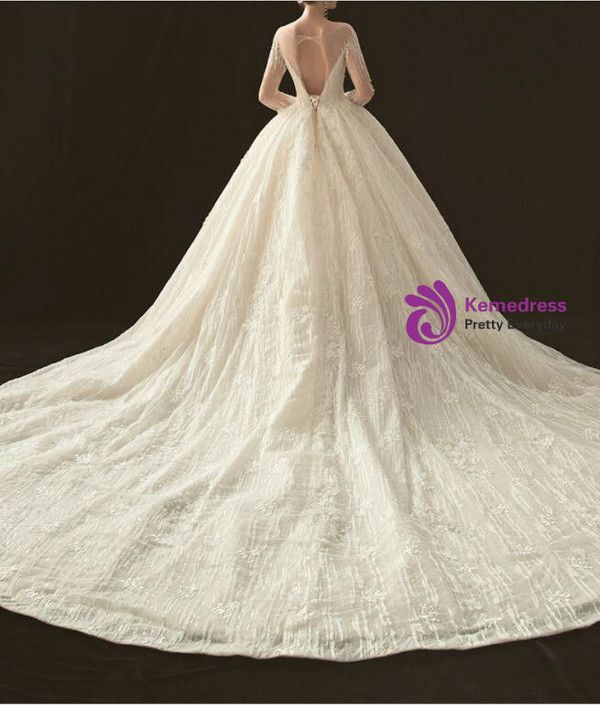 Ball Gown Long Sleeve Open Back Haute Couture Wedding Dresses