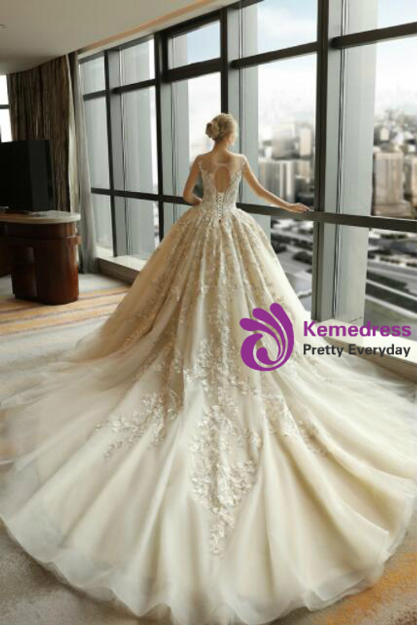 Ball Gown Scoop Appliques Ivory Haute Couture Wedding Dresses