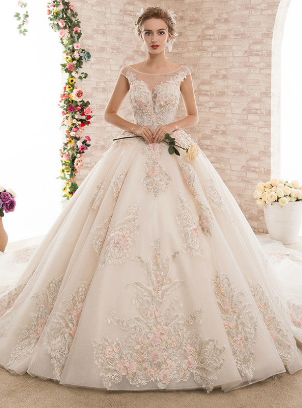 Ball Gown High Waist Appliques Beading Haute Couture Wedding Dresses