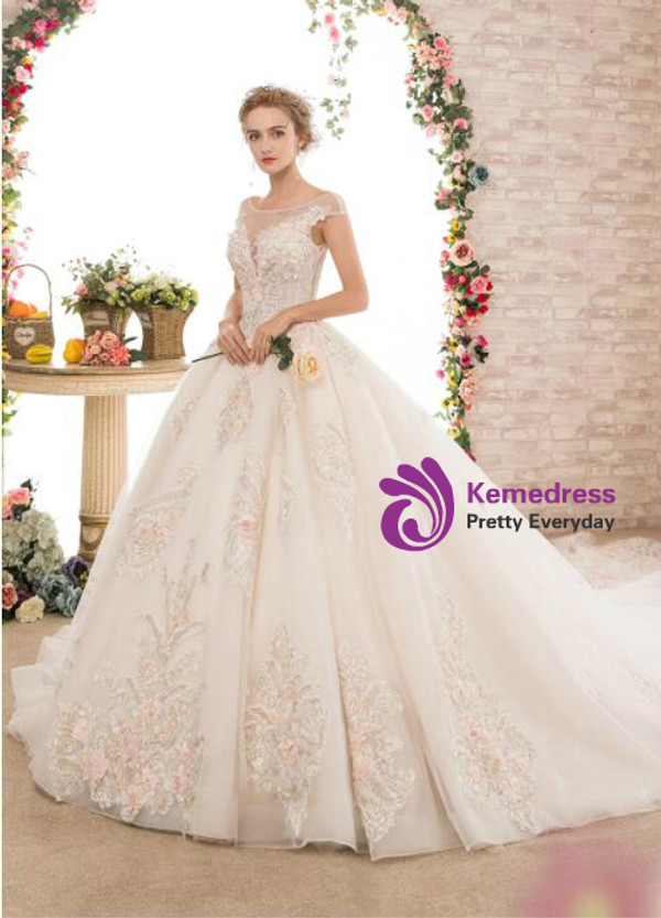 Ball Gown High Waist Appliques Beading Haute Couture Wedding Dresses