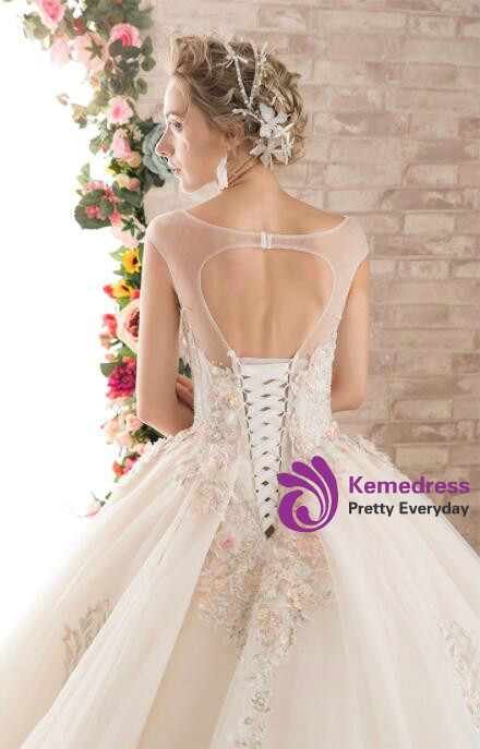 Ball Gown High Waist Appliques Beading Haute Couture Wedding Dresses