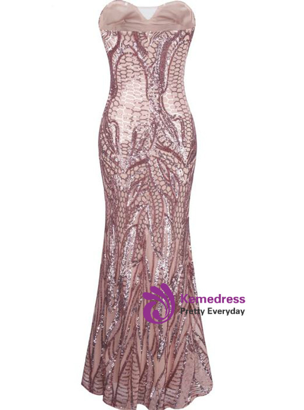 In Stock:Ship in 48 hours Mermaid Pink Sweetheart Sequins Prom Dress