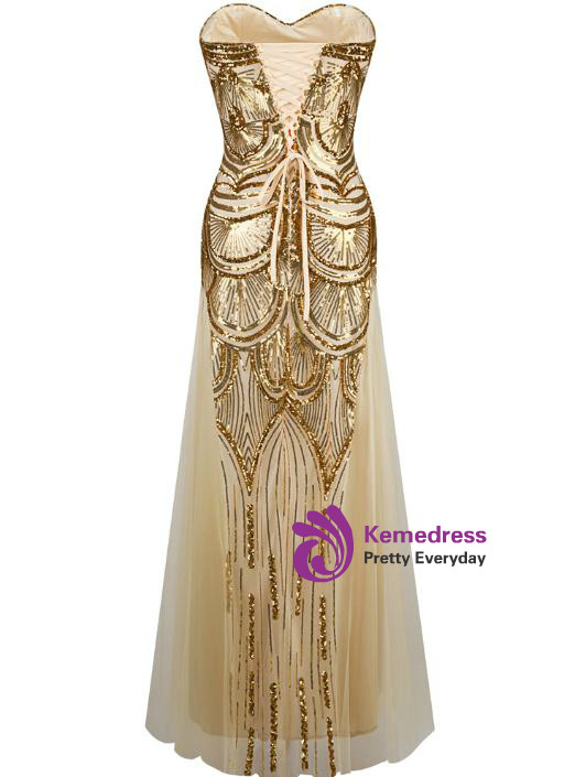 In Stock:Ship in 48 hours Mermaid Gold Sequins Sweetheart Prom Dress