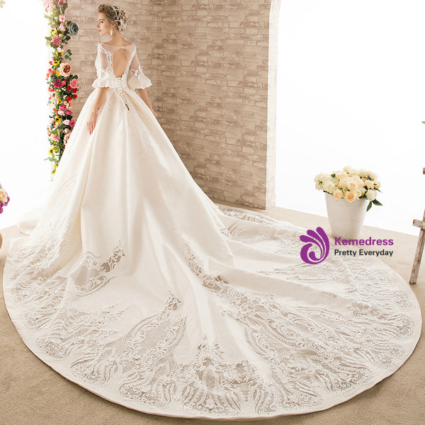 Ball Gown Open Back Satin Pregnant Women Wedding Dress