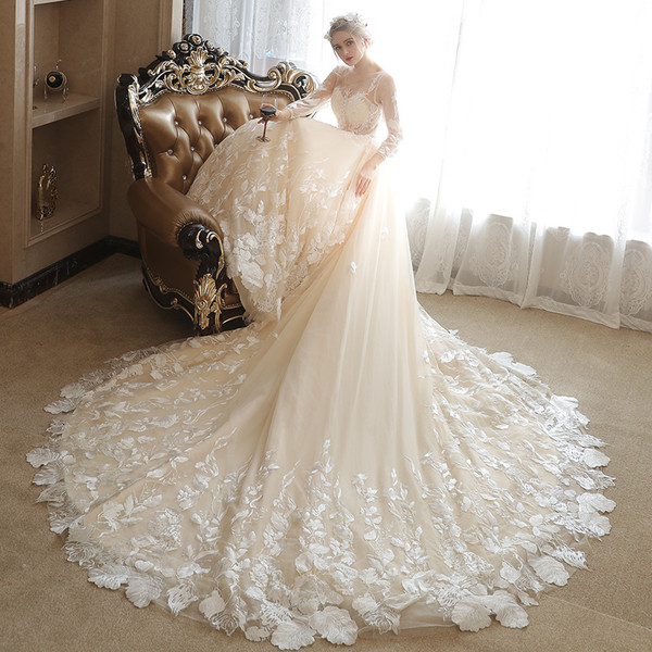 Sexy Long Sleeve Lace Tulle Ivory Haute Couture Wedding Dresses