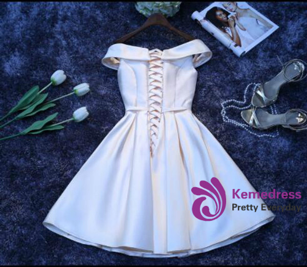 In Stock:Ship in 48 hours Off The Shoulder Satin Homecoming Dress