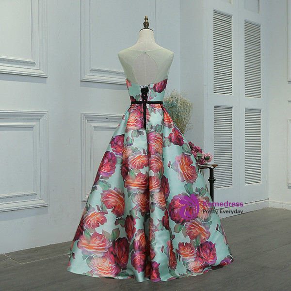 In Stock:Ship in 48 hours A-line Satin Print Prom Dress