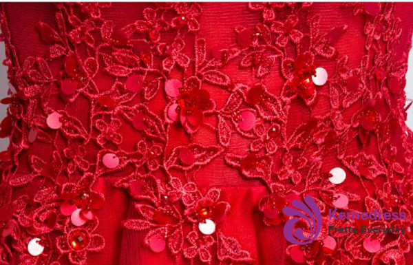 In Stock:Ship in 48 hours Red Off The Shoulder Tulle Appliques Prom Dress