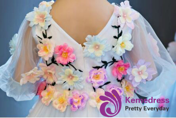 Hi Lo Short Sleeve Blue Tulle Flower Girl Dress