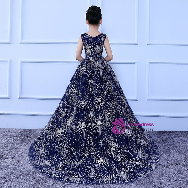 Big Girl Blue Tulle Bling Bling Sequins Flower Girl Dress