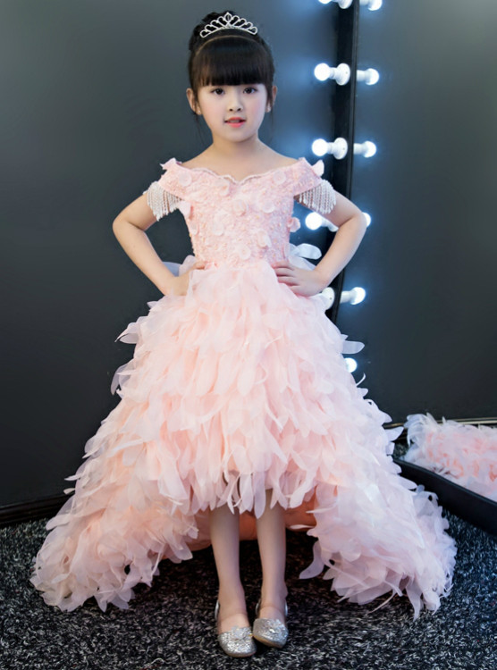 In Stock:Ship in 48 hours Hi Lo Pink Tulle Flower Girl Dress