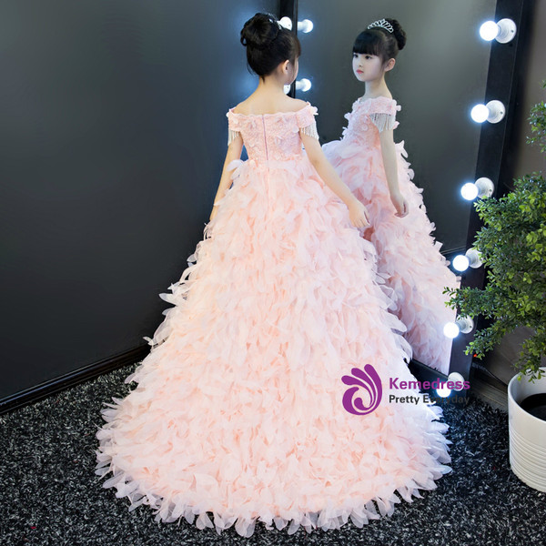 In Stock:Ship in 48 hours Hi Lo Pink Tulle Flower Girl Dress