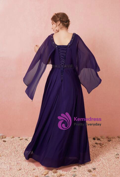 Plus Size Purple Chiffon V-neck Prom Dress
