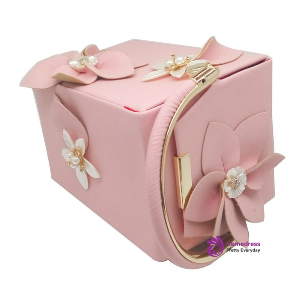 Pink PU Flowers Beaded Women Totes Bags Evening Party Clutches