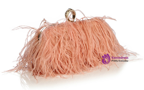 Ostrich Fur Feather Clutch Famous Brand Women Clutch