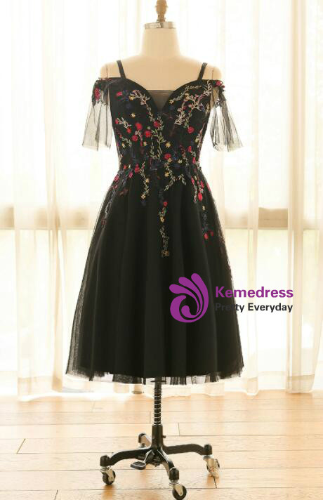 Plus Size Short Knee Length Tulle Appliques Prom Dress