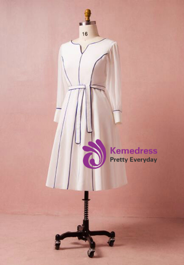 Plus Size Knee Length White Long Sleeve Prom Dress