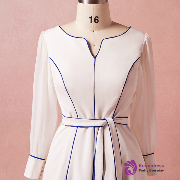 Plus Size Knee Length White Long Sleeve Prom Dress