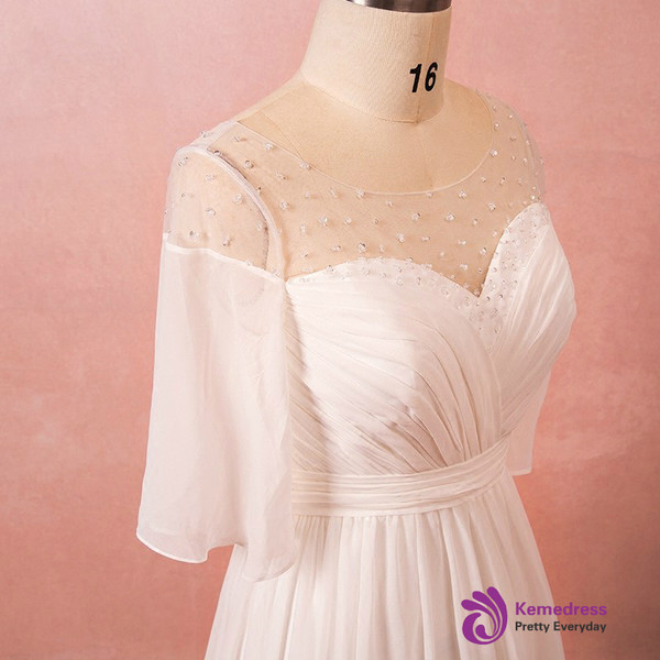 Plus Size White Chiffon Backless Wedding Dress