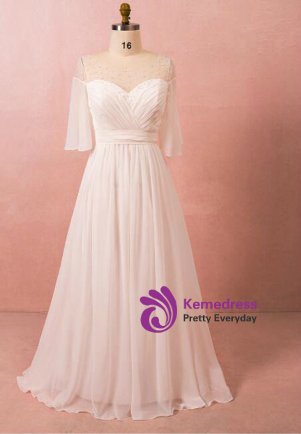 Plus Size White Chiffon Backless Wedding Dress