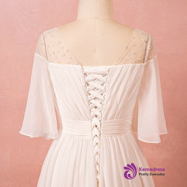 Plus Size White Chiffon Backless Wedding Dress