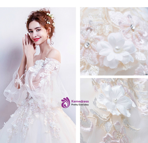 In Stock:Ship in 48 hours White Off The Shoulder Appliques Wedding Dress