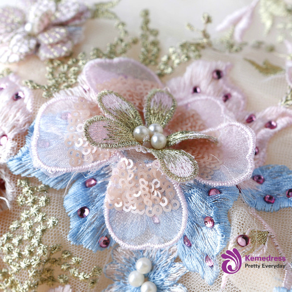 In Stock:Ship in 48 hours Yellow Appliques Tulle Wedding Dress