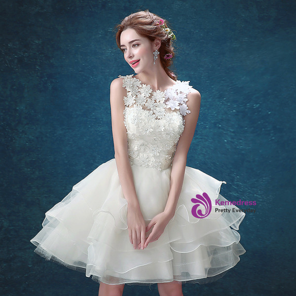 In Stock:Ship in 48 hours Organza Knee Length Wedding Dress