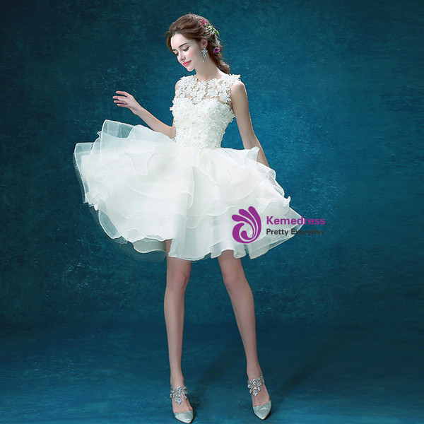 In Stock:Ship in 48 hours Organza Knee Length Wedding Dress