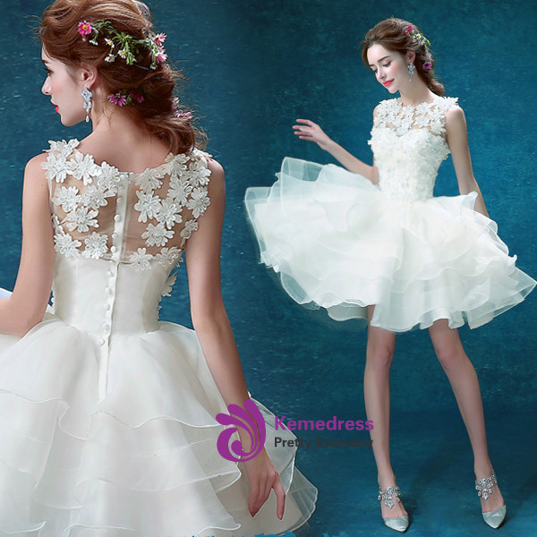 In Stock:Ship in 48 hours Organza Knee Length Wedding Dress